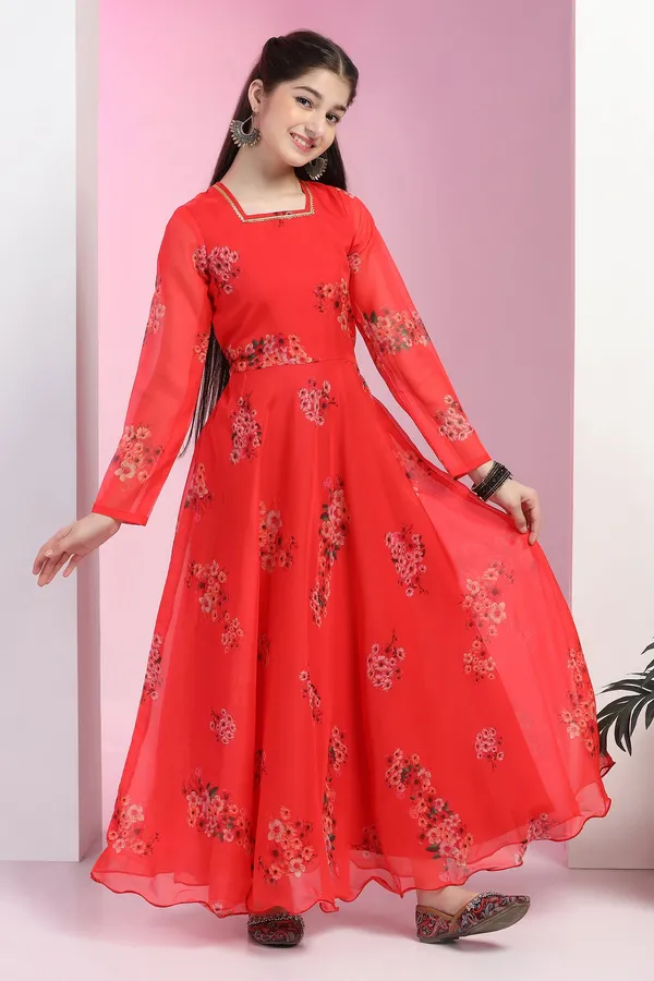 Red_Organza_Floral_Printed_Fit_&_Flare_Maxi_Length_Dress_For_Girls