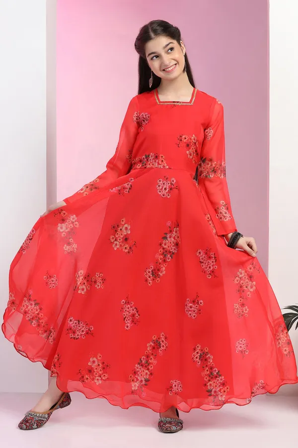 Red_Organza_Floral_Printed_Fit_&_Flare_Maxi_Length_Dress_For_Girls