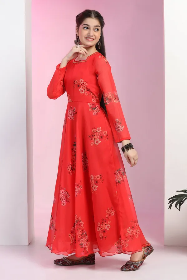 Red_Organza_Floral_Printed_Fit_&_Flare_Maxi_Length_Dress_For_Girls