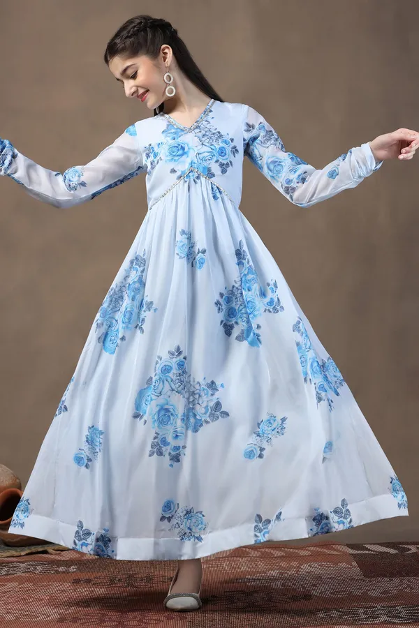 Sky_Blue_Organza_Floral_Printed_Fit_&_Flare_Maxi_Length_Dress_For_Girls