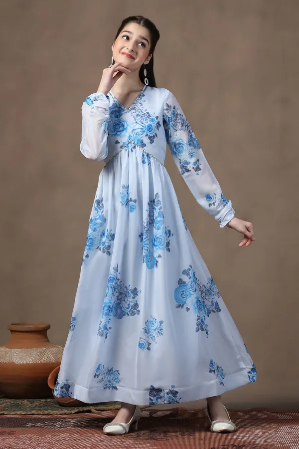 Sky_Blue_Organza_Floral_Printed_Fit_&_Flare_Maxi_Length_Dress_For_Girls