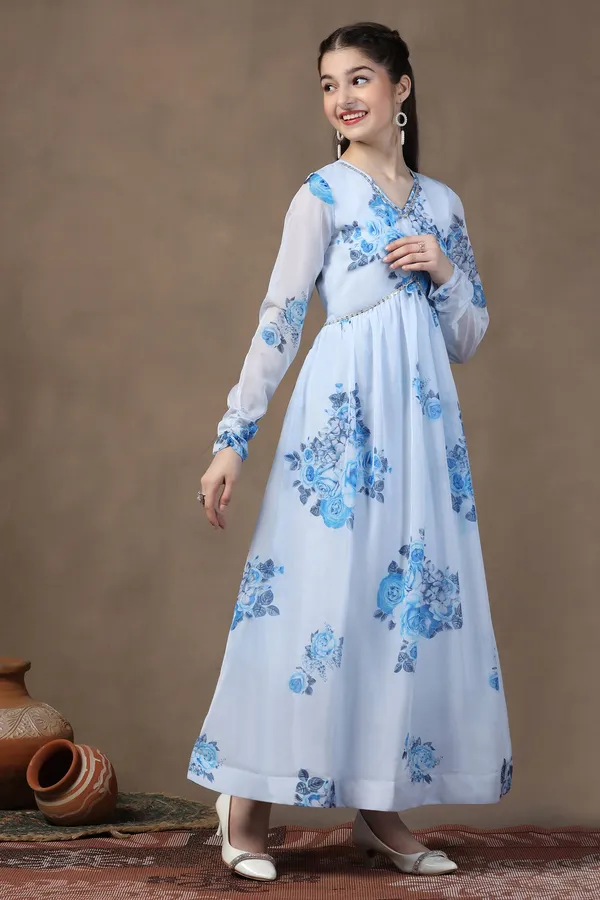 Sky_Blue_Organza_Floral_Printed_Fit_&_Flare_Maxi_Length_Dress_For_Girls