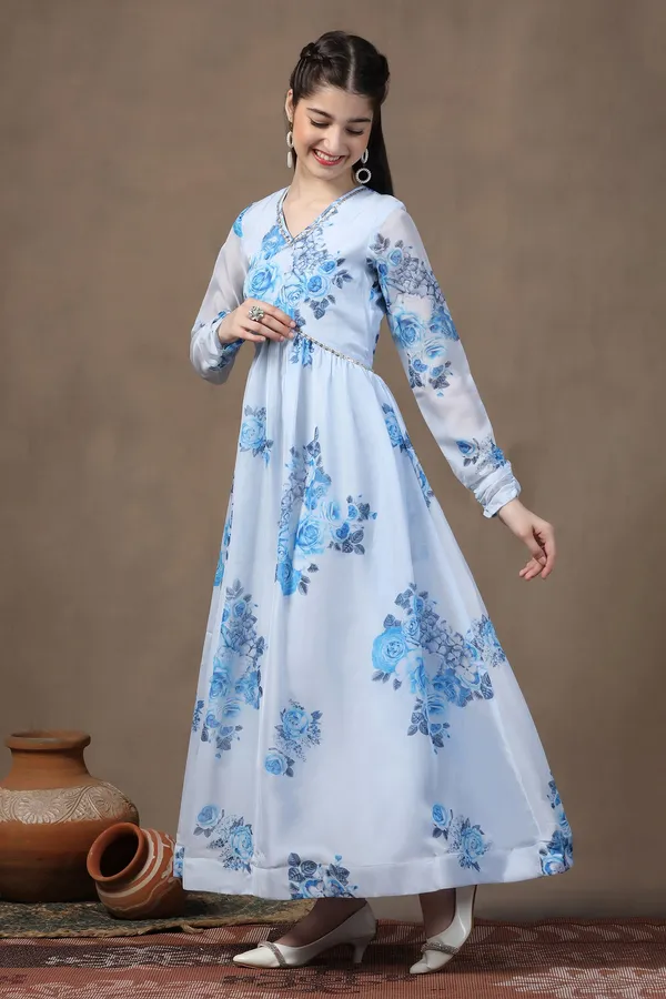 Sky_Blue_Organza_Floral_Printed_Fit_&_Flare_Maxi_Length_Dress_For_Girls