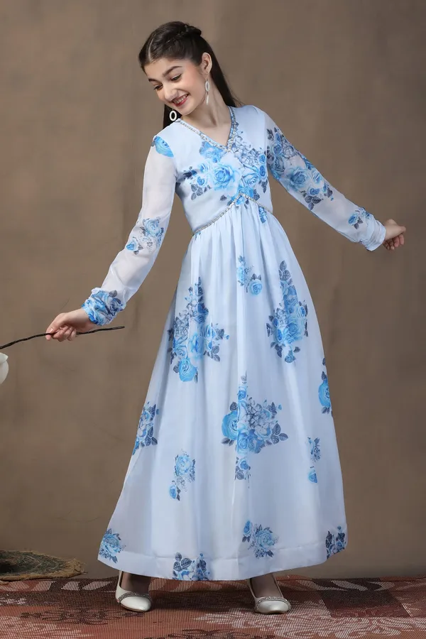 Sky_Blue_Organza_Floral_Printed_Fit_&_Flare_Maxi_Length_Dress_For_Girls
