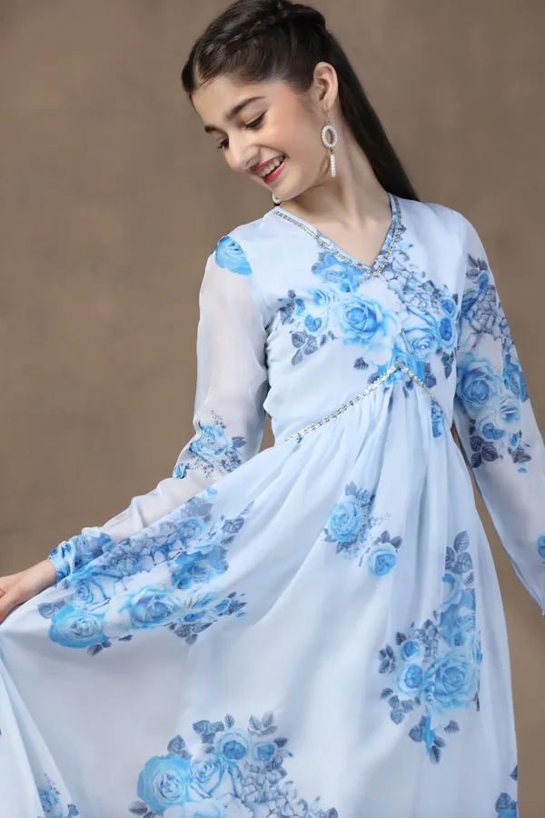 Sky_Blue_Organza_Floral_Printed_Fit_&_Flare_Maxi_Length_Dress_For_Girls