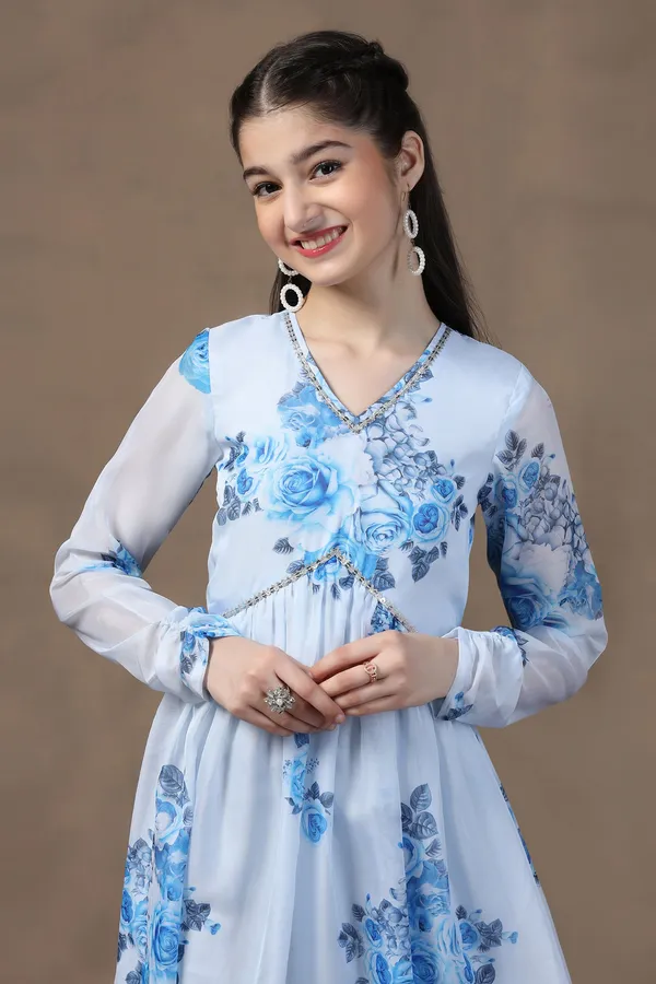 Sky_Blue_Organza_Floral_Printed_Fit_&_Flare_Maxi_Length_Dress_For_Girls