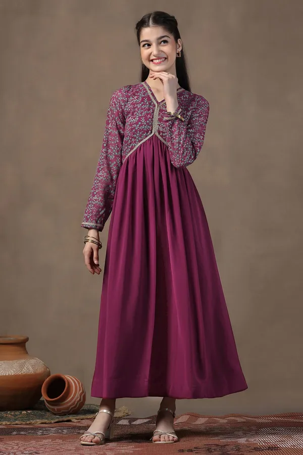 Wine_Georgette_Printed_Empire_West_Fit_&_Flare_Maxi_Length_Dress_For_Girls
