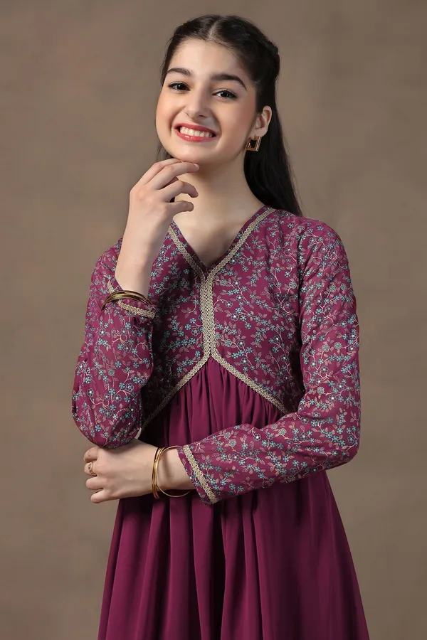 Wine_Georgette_Printed_Empire_West_Fit_&_Flare_Maxi_Length_Dress_For_Girls