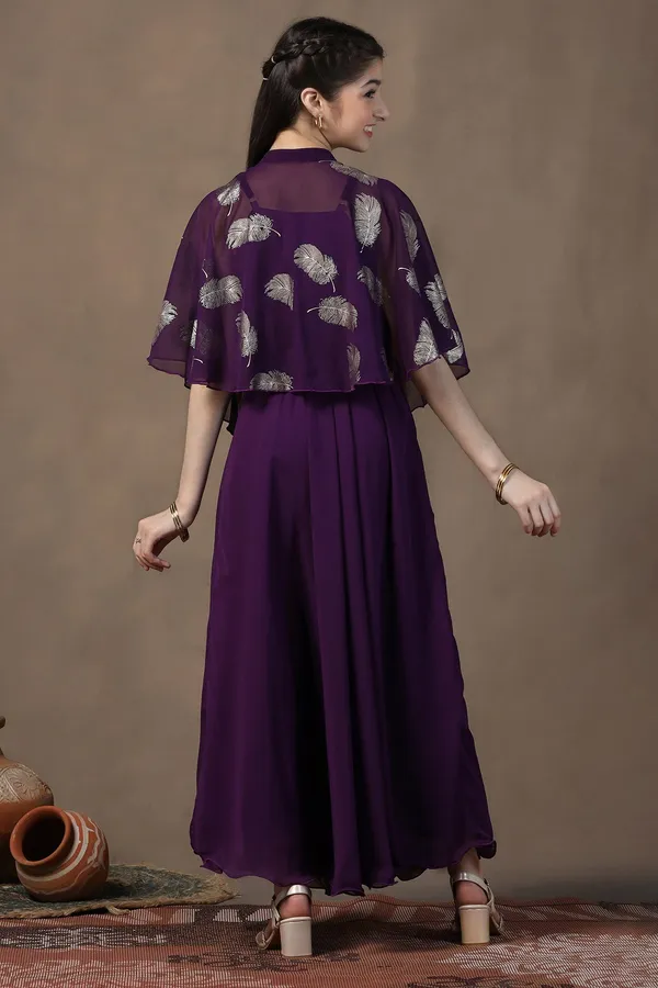 Voilet_Georgette_Solid_Fit_&_Flare_Calf_Length_Dress_For_Girls