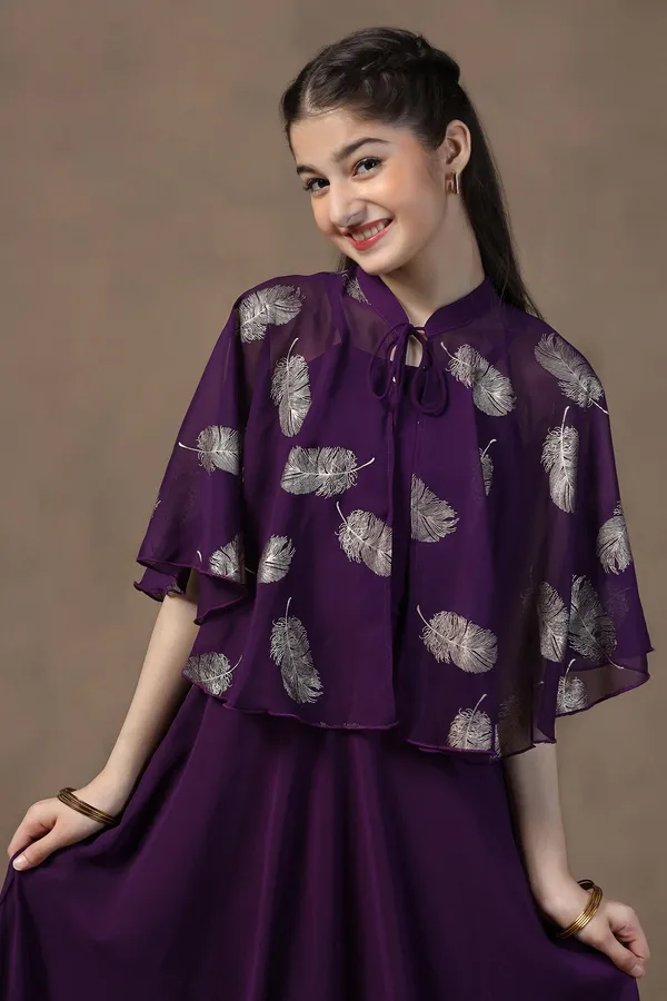 Voilet_Georgette_Solid_Fit_&_Flare_Calf_Length_Dress_For_Girls