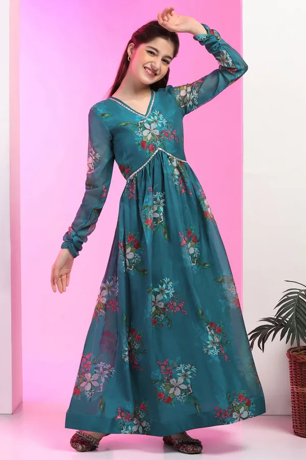 Morpich_Organza_Floral_Printed_Empire_Waist_Fit_&_Flare_Maxi_Length_Dress_For_Girls