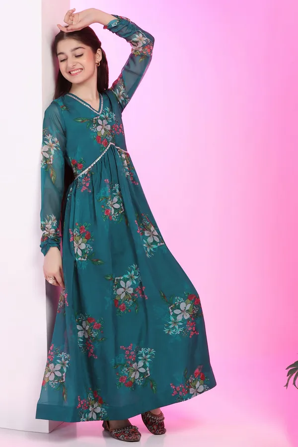 Morpich_Organza_Floral_Printed_Empire_Waist_Fit_&_Flare_Maxi_Length_Dress_For_Girls