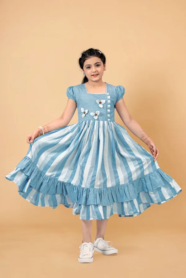 Blue_Stripe_Ruffle_Hem_Western_Dress_For_Girls