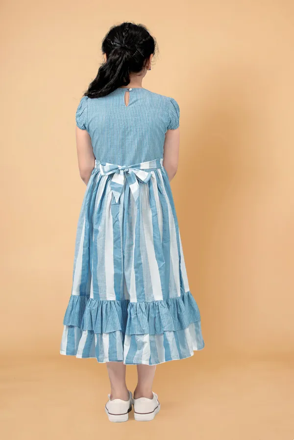 Blue_Stripe_Ruffle_Hem_Western_Dress_For_Girls