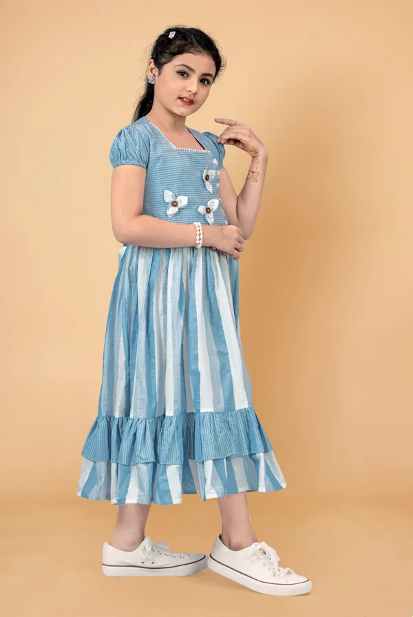 Blue_Stripe_Ruffle_Hem_Western_Dress_For_Girls