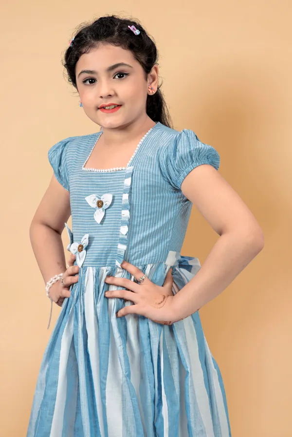 Blue_Stripe_Ruffle_Hem_Western_Dress_For_Girls