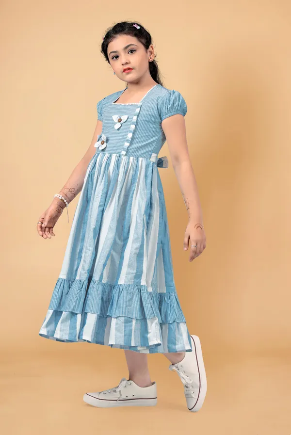 Blue_Stripe_Ruffle_Hem_Western_Dress_For_Girls