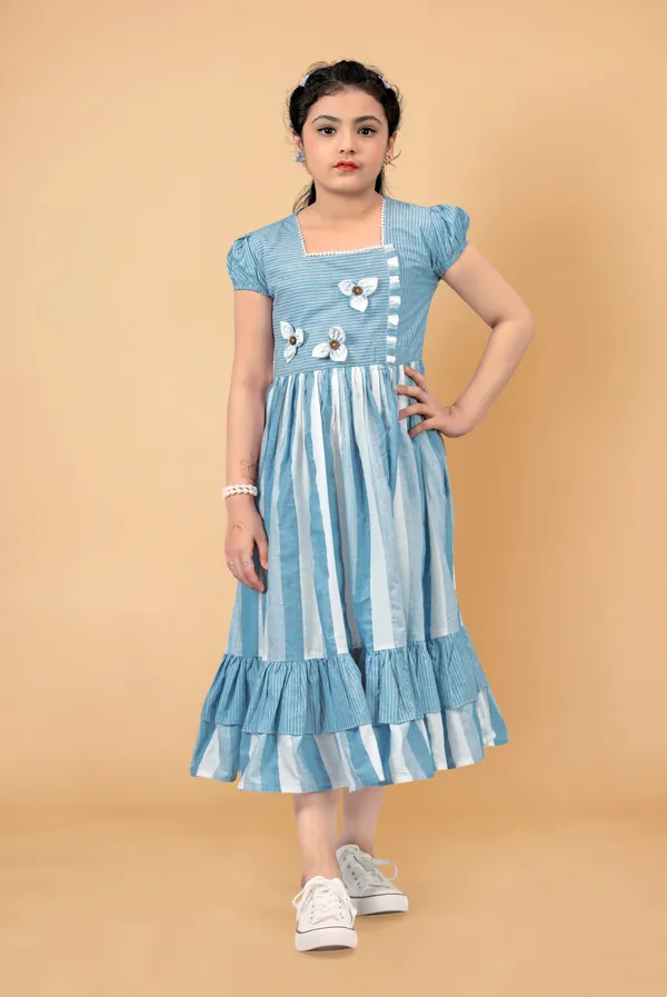 Blue_Stripe_Ruffle_Hem_Western_Dress_For_Girls