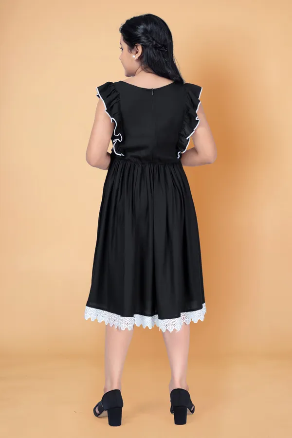 Black_Rayon_Knee_Length_Flutter_Sleeve_Dress_For_Girls
