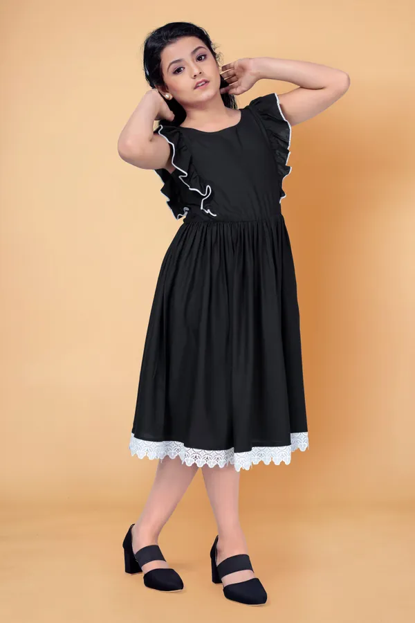 Black_Rayon_Knee_Length_Flutter_Sleeve_Dress_For_Girls