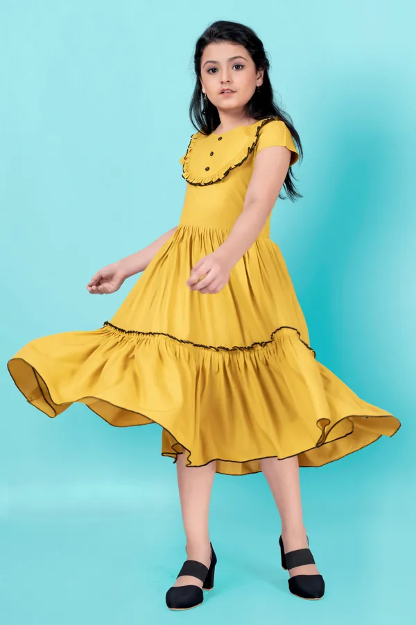 Yellow_Rayon_Knee_Length_Frill_Dress_For_Girls