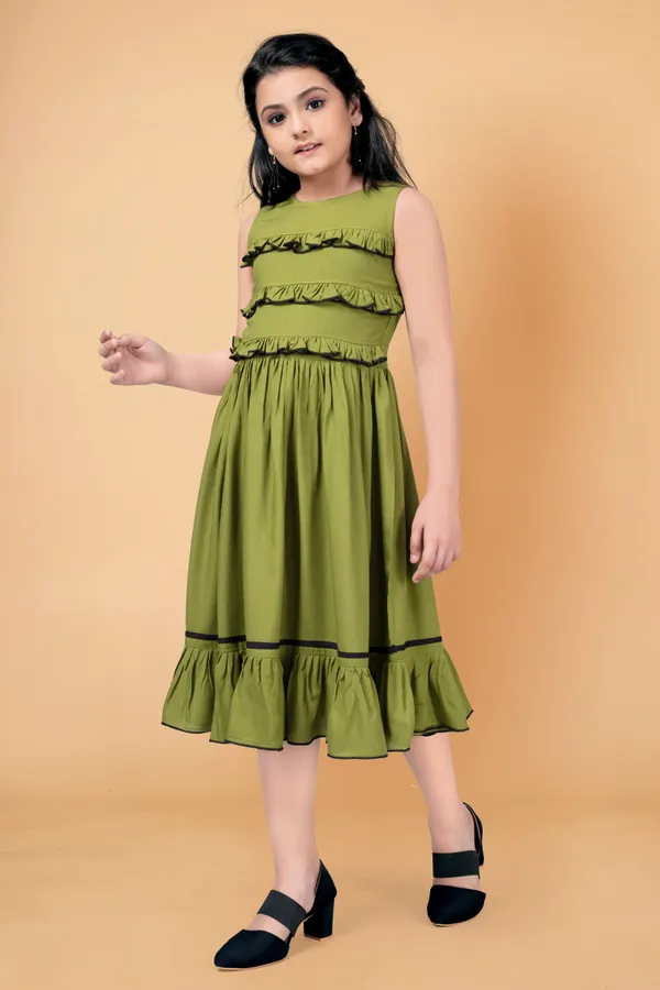 Olive_Rayon_Knee_Length_Ruffle_Trim_Dress_For_Girls