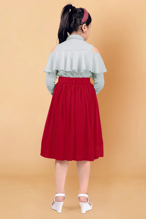 Grey_Georgette_Shirt_Style_Calf_Length_Dress_For_Girls