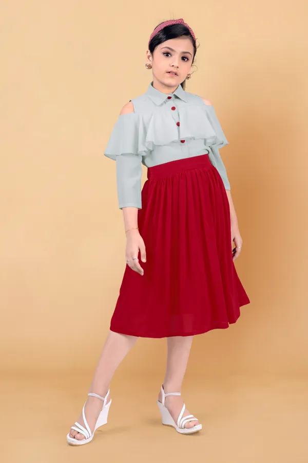 Grey_Georgette_Shirt_Style_Calf_Length_Dress_For_Girls