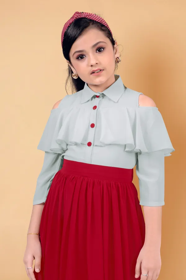 Grey_Georgette_Shirt_Style_Calf_Length_Dress_For_Girls