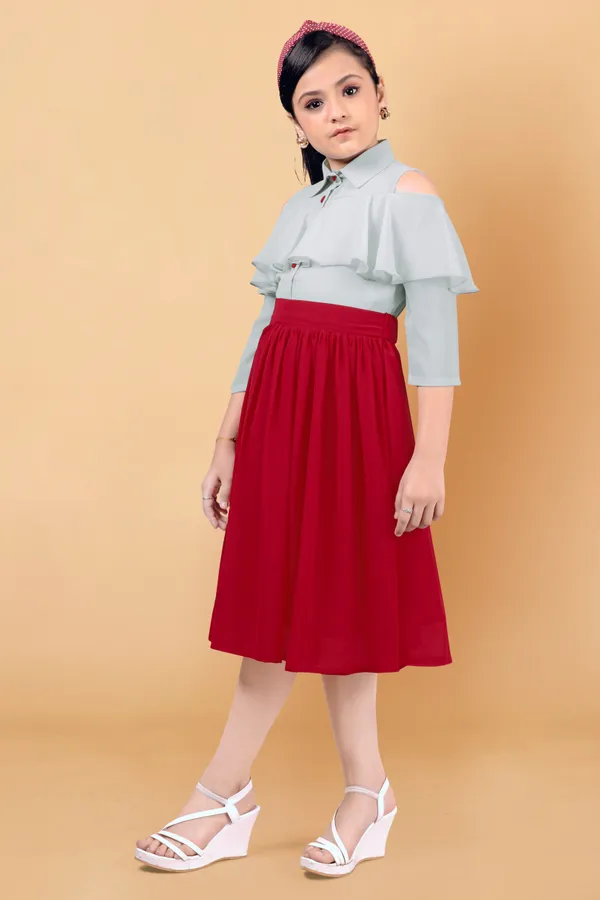 Grey_Georgette_Shirt_Style_Calf_Length_Dress_For_Girls