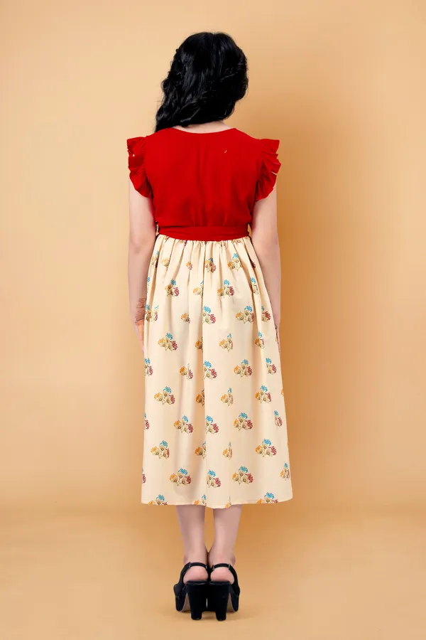 Red_Crepe_Floral_Printed_Calf_Length_Dress_For_Girls