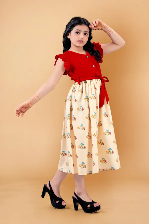 Red_Crepe_Floral_Printed_Calf_Length_Dress_For_Girls