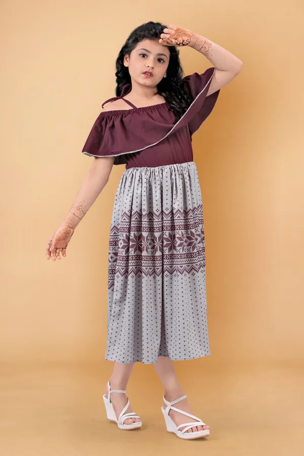 Wine_Crepe_Fit_And_Flare_Calf_Length_Dress_For_Girls