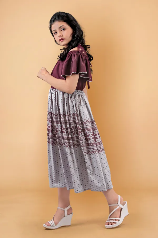 Wine_Crepe_Fit_And_Flare_Calf_Length_Dress_For_Girls