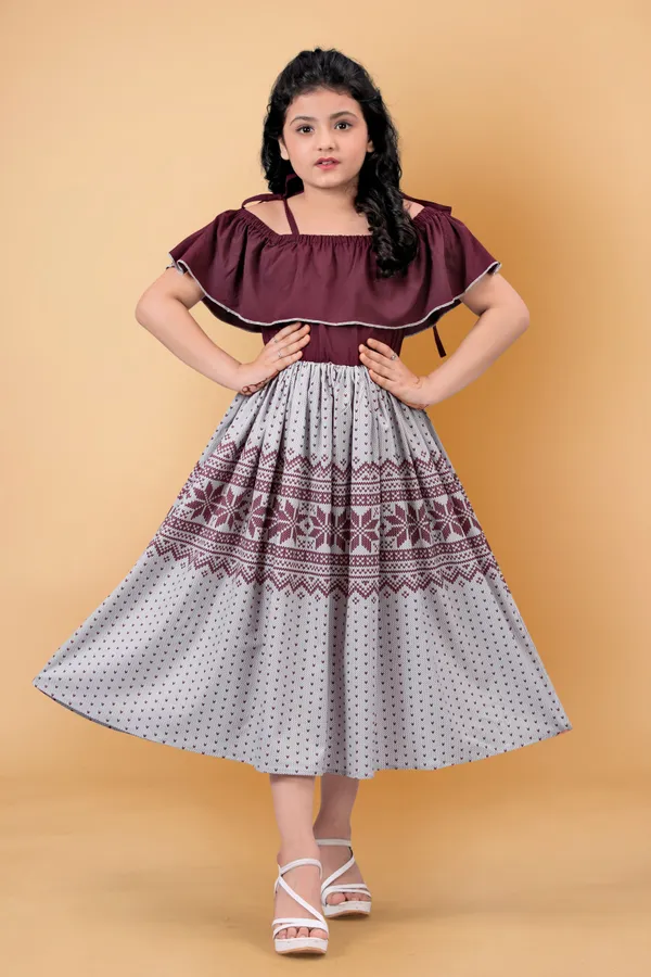 Wine_Crepe_Fit_And_Flare_Calf_Length_Dress_For_Girls