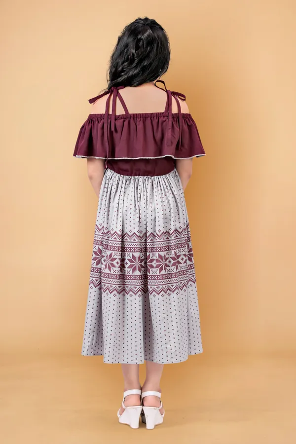 Wine_Crepe_Fit_And_Flare_Calf_Length_Dress_For_Girls
