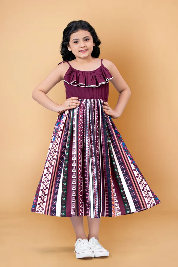 Wine_Crepe_Digital_Print_Calf_Length_Dress_For_Girls