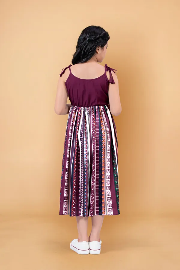 Wine_Crepe_Digital_Print_Calf_Length_Dress_For_Girls