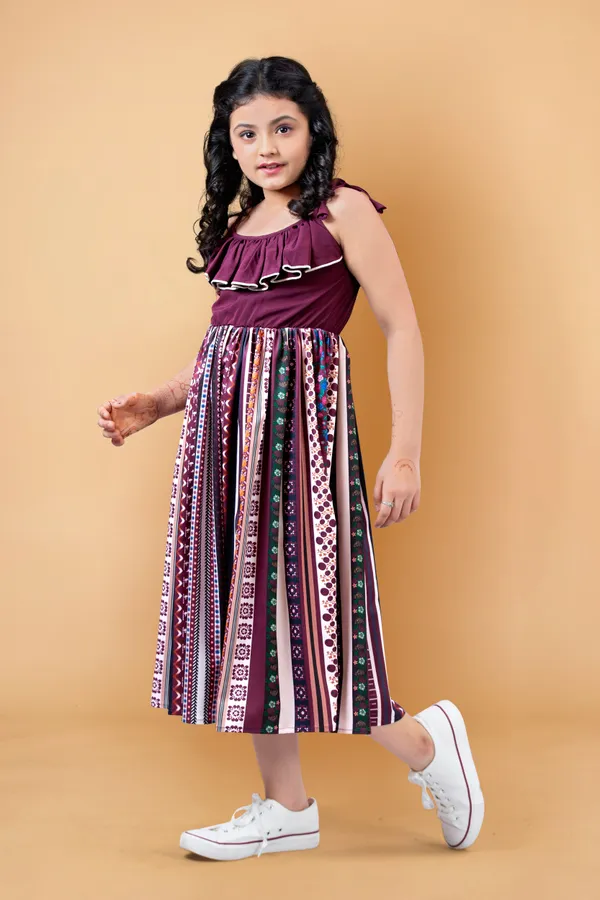 Wine_Crepe_Digital_Print_Calf_Length_Dress_For_Girls