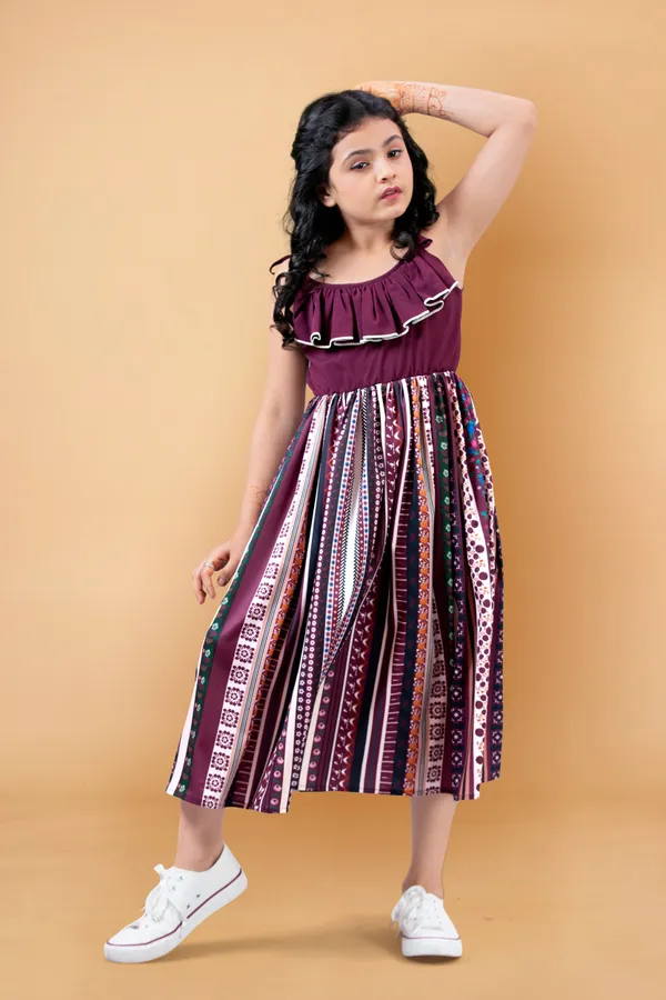 Wine_Crepe_Digital_Print_Calf_Length_Dress_For_Girls