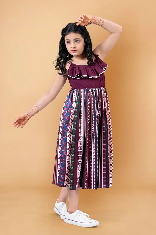 Wine_Crepe_Digital_Print_Calf_Length_Dress_For_Girls