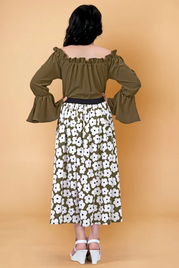 Brown_Crepe_Floral_Printed_Calf_Length_Dress_For_Girls