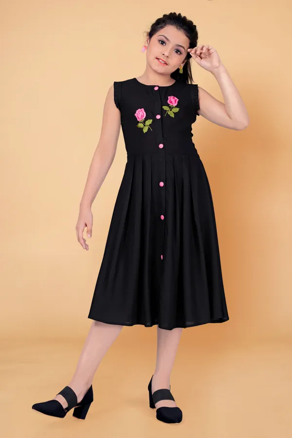 Black_Rayon_Knee_Length_Embroidered_Dress_For_Girls