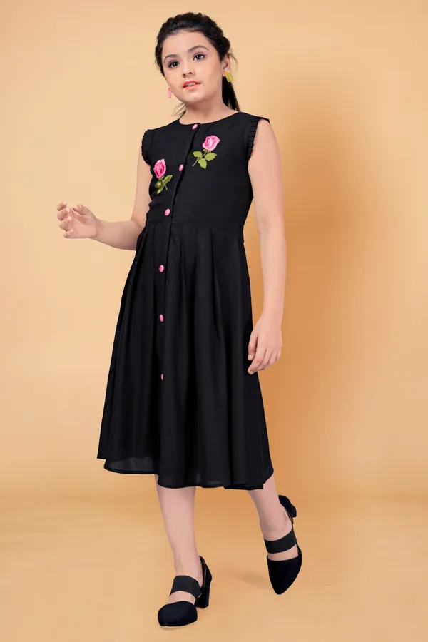 Black_Rayon_Knee_Length_Embroidered_Dress_For_Girls