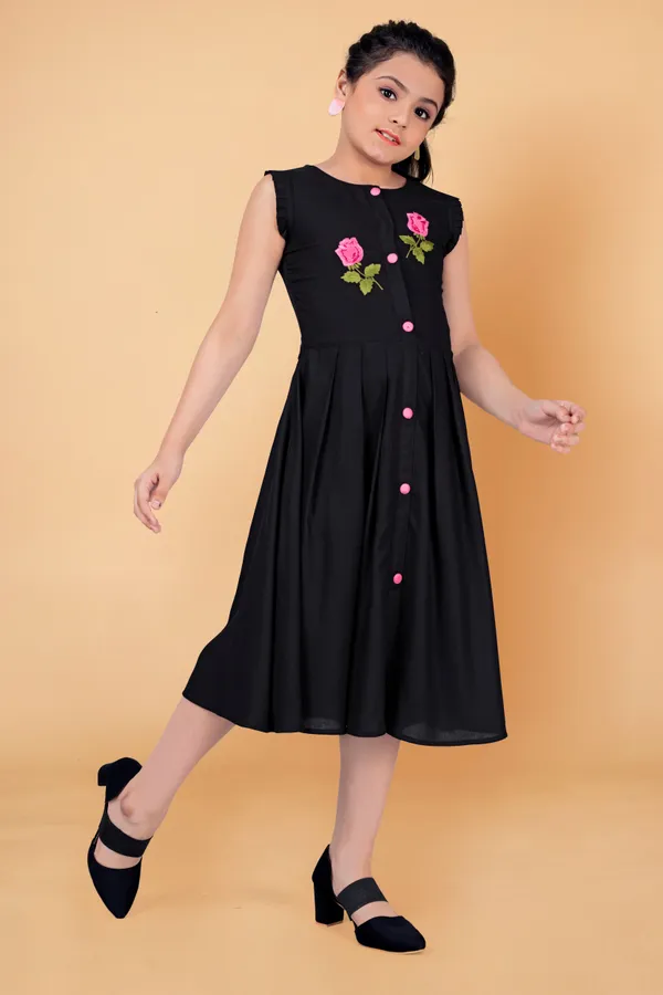 Black_Rayon_Knee_Length_Embroidered_Dress_For_Girls