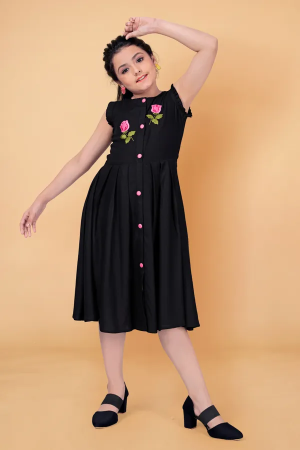Black_Rayon_Knee_Length_Embroidered_Dress_For_Girls