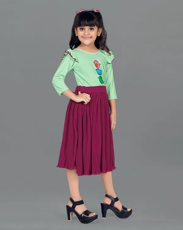 Wine_Lycra_Georgette_Knee_Length_Dresses_For_Girls