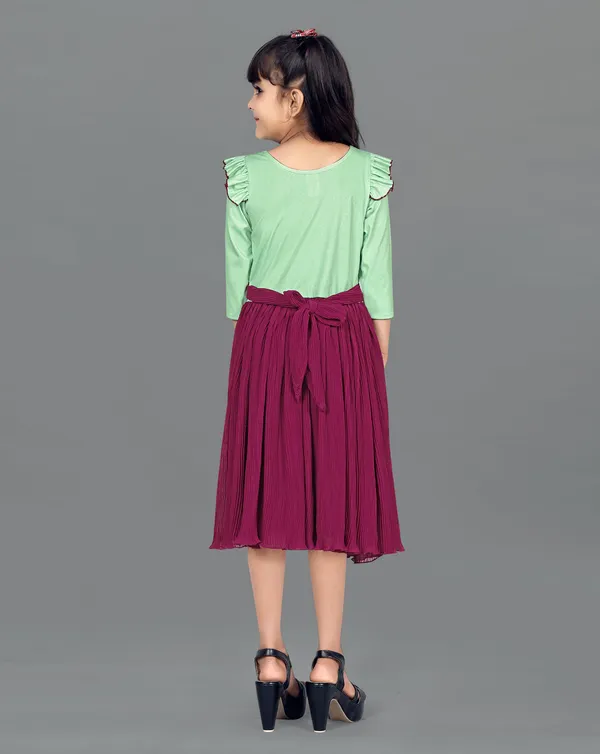 Wine_Lycra_Georgette_Knee_Length_Dresses_For_Girls
