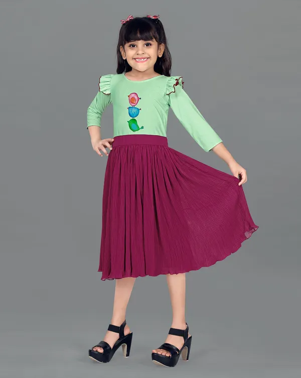Wine_Lycra_Georgette_Knee_Length_Dresses_For_Girls