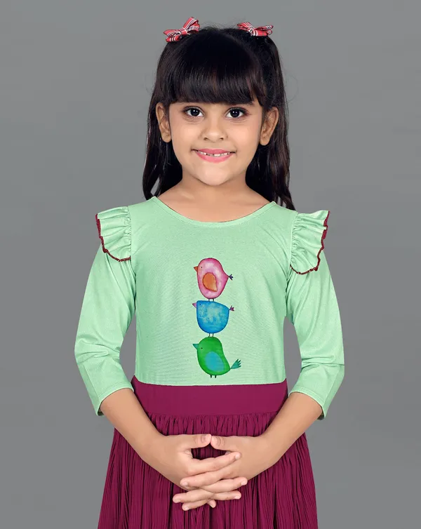 Wine_Lycra_Georgette_Knee_Length_Dresses_For_Girls